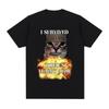 Jag Överlevde Dagens Magont T-shirt Rolig Katt Kreativt Tryckt Kortärmad T-shirt Dam Casual Streetwear Sommar Mjuka Kläder