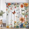 Watercolour Floral Butterflies Shower Curtains Yellow Purple Flower Green Plant Butterfly Minimalist Bathroom Decor Bath Curtain