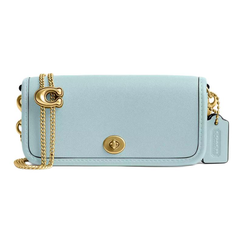 COACH Dinky 14 Logo Printed Logo Leather Crossbody Shoulder Bag Mini Women Light Blue синий