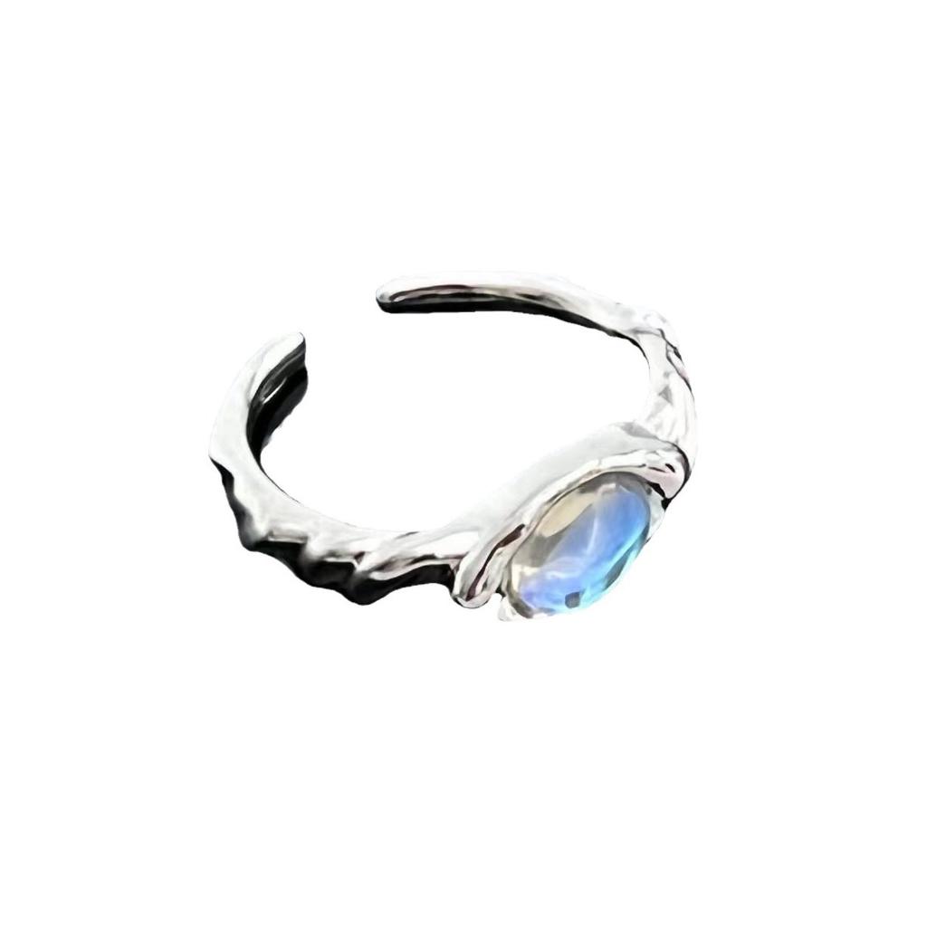 Texture Personality Open Ring Women'S French High-End Moonstone Niche Design Ring Simple Index Finger Ring