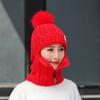 Mütze, weich, für Damen, Wolle, Strickmütze, Skimütze, Sets, winddicht, für den Winter, Outdoor, gestrickt, dicker siamesischer Schal, Kragen, warm halten, Gesichtswärmer, Pompoms-Kappe