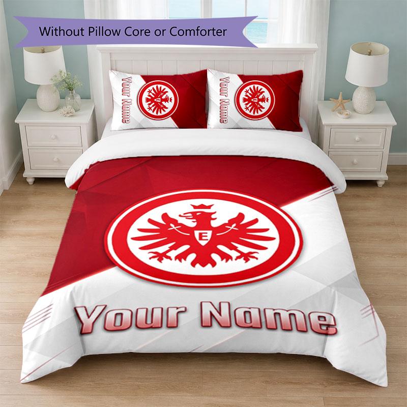 Eintracht Frankfurt Custom Name Text Bedding Set 1 Duvet Cover+2 Pillowcases Soccer Logo Personalized Gift For Special Occasion Bedroom Decor