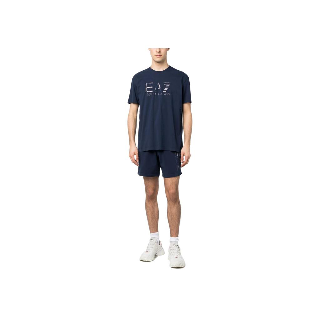 Emporio Armani EA7 SS23 Letter Logo Print Crew Neck Short Sleeve T-Shirt Men tops Navy-Blue 3RUT04-PJLLZ-1554