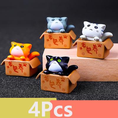 Kawaii 1-4Pcs Mini Cat Ornament Garden Kitten Statue Home Decor Gift Kids Children Baby Room Decoration Toy Miniature Figurines