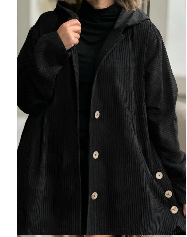 Europejski i Amerykański Damski Luźny Płaszcz ze Sztruksu z Kapturem na Jesień/Zimę