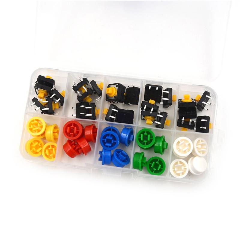 25Sets Momentary Tactile Push Button Touch Micro Switch 4P Pcb Caps 12X12X7.3Mm
