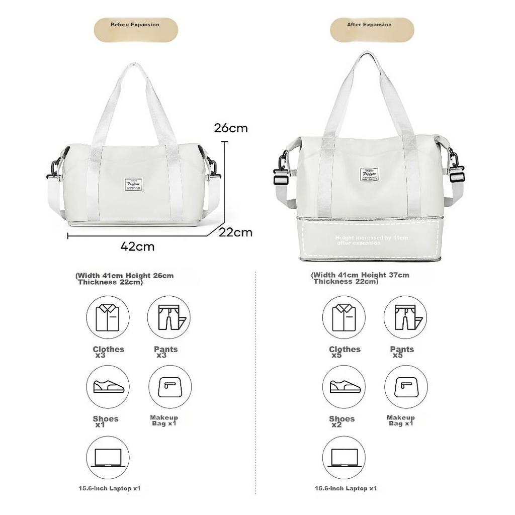Landcase Travel Bag, Luggage Handbag, Large Capacity Storage Bag, Sport and Fitness Bag, White