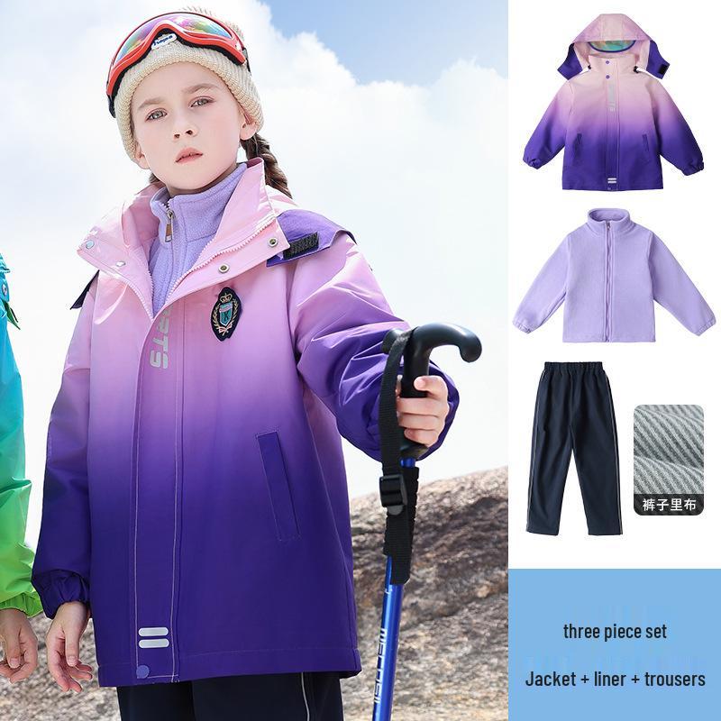 Autumn/Winter School Uniform Set: Velvet-Enhanced Windbreaker & Kindergarten Three-Piece Set