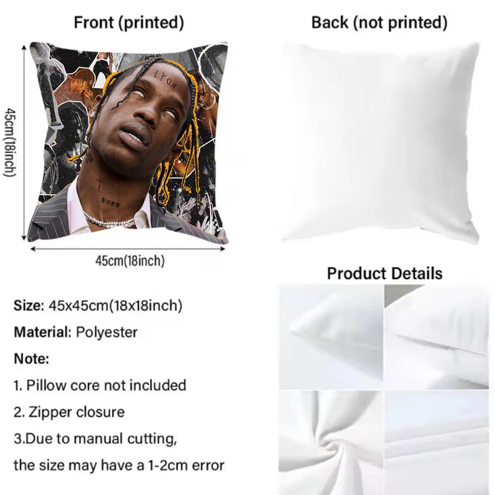 T-Travis S-Scott Cushion Cover 2-in-1 Reversible Plush Pillow Cover | Car/Sofa/Bed | Perfect Gift