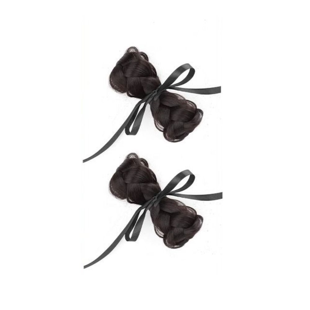 Fake Hair Braided Chignon Ribbon Bow Hair Clip Bun Sweet Hair Donut Bun  Girls