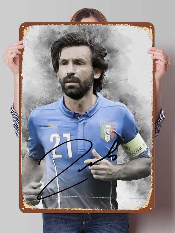 Andrea Pirlo Football Player Metal Posters Wall Art of Murals Custom Made Metal Tin Sign Plaque for Wall Decoration Retro Decor