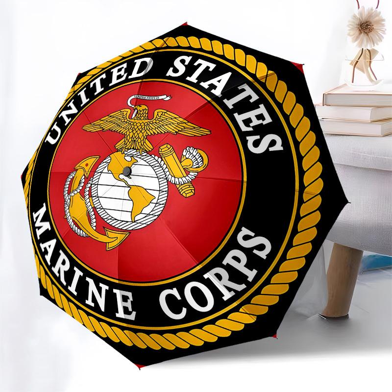 United States Marine Corps Emblem- Automatic Opening and Closing, 8-rib Structure Portable Umbrella, Suitable for Men and Women in All Seaso