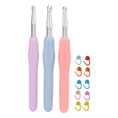 3 STÜCK Häkelnadel-Set Mehrfarbig Ergonomisches Design Weicher Griff Häkelnadel mit Markierungsschnalle