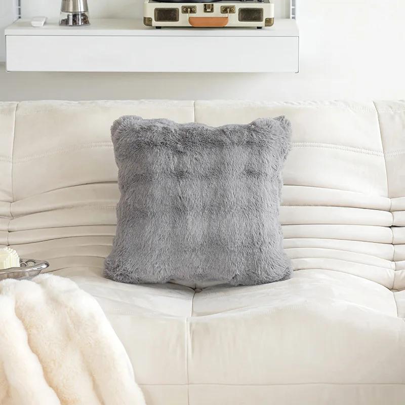 B032 Imitation Rabbit Hair Bubble Pile Pillow Autumn and Winter Solid Color Plush Living Room Sofa Cushion Pillow Cover