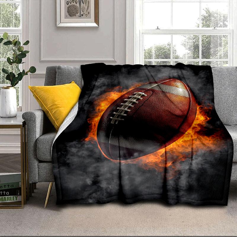 Flaming Football In Action Blanket Flannel Blanket for Bed, Sofa, Camping, Hiking, Picnic Essentials, Gift for Family Fan Gifts