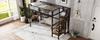 [32552890SAA] Iron Bed, Bunk Bed, Loft Bed, with Desk and Wardrobe, Side Ladder with Handrail, Iron+Chipboard, Black+Dark Wood Color, 90x200cm