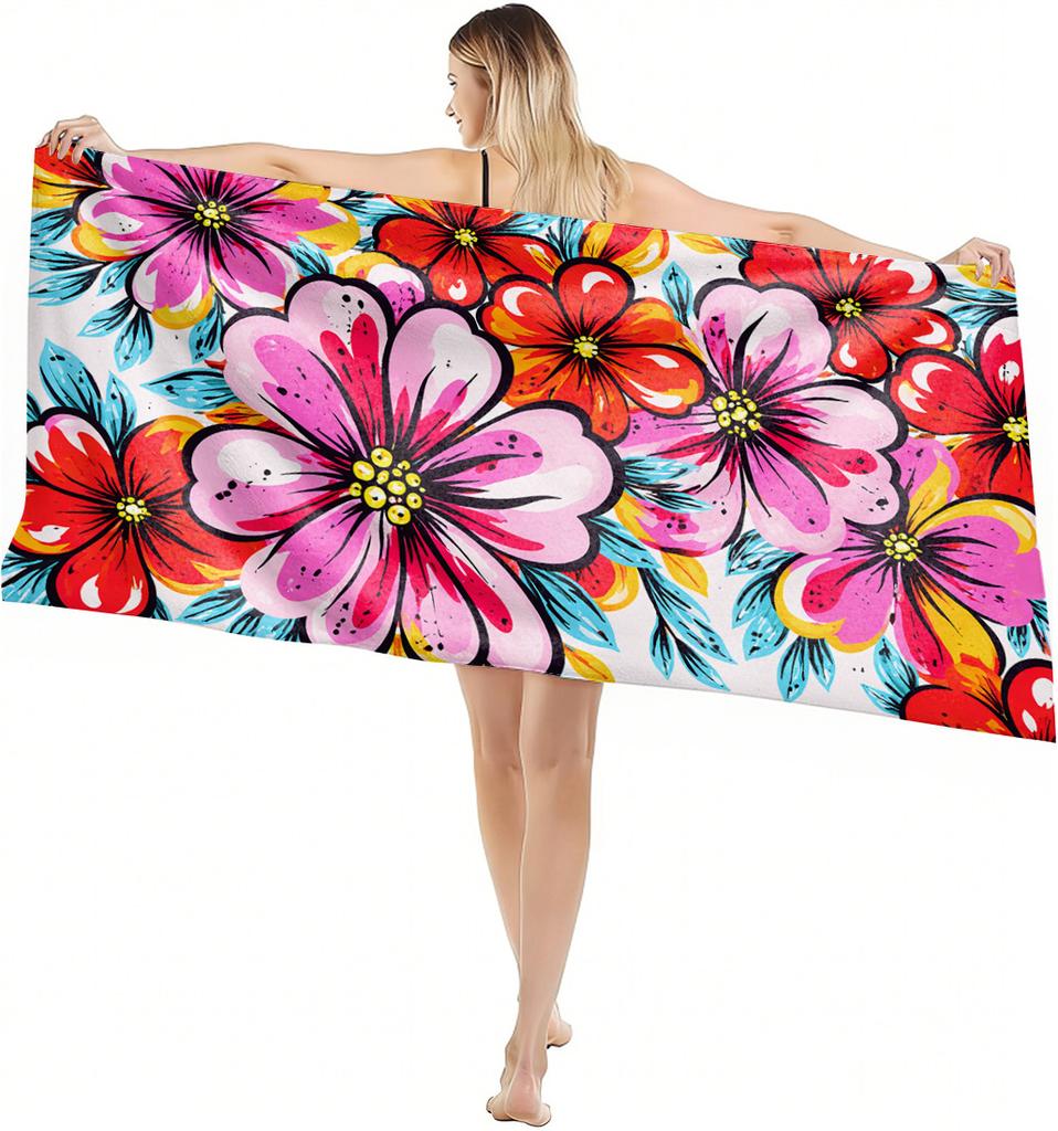 1PC Towel Blue Vintage Flower Drawing Art for Family Friend Quick-Dry Beach Towel For Yoga Tourism Beach GYM Camping Swimming