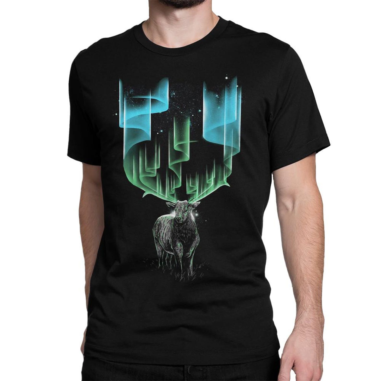 Deer Northern Lights T-Shirt, Men s and Women s Sizes M