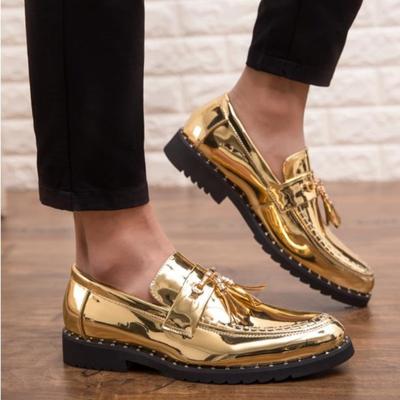 Nowe Męskie Buty z Frędzlami Buty Casualowe do Klubu Mokasyny Buty Męskie Wsuwane Wygodne Buty Jasna Skóra Buty Ślubne na Niskim Obcasie