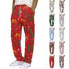 Men's Christmas Printed Relaxed Fit Cargo Pants With Elastic Waist & Drawstring