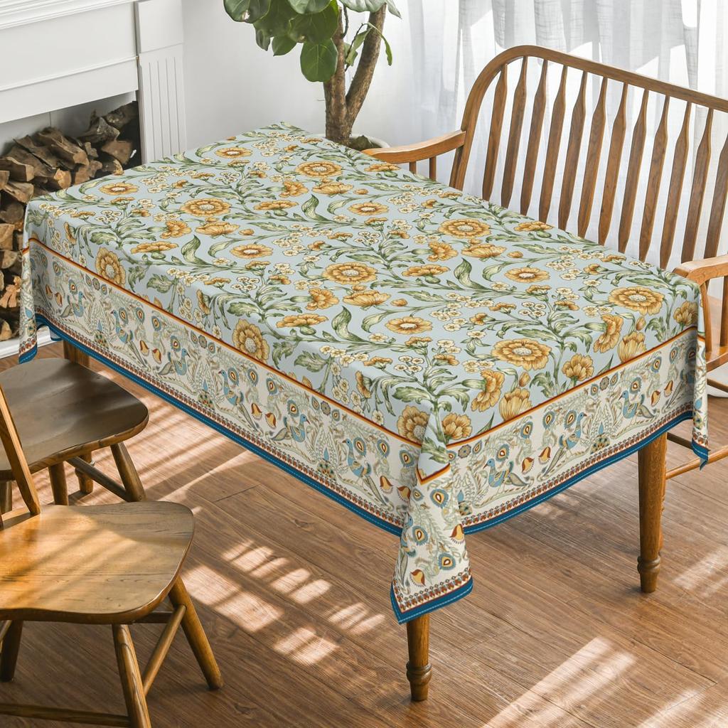 Nappe Lavable Vintage Florale d'Oiseau Décor de Table à Manger Réutilisable Imperméable Housse de Table Style Ferme Décor de Fête de Mariage de Vacances