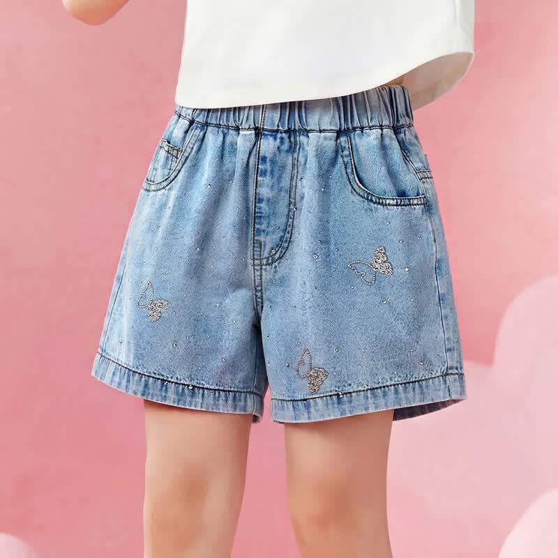 Little Tiger Patty Girls' Butterfly Denim Shorts