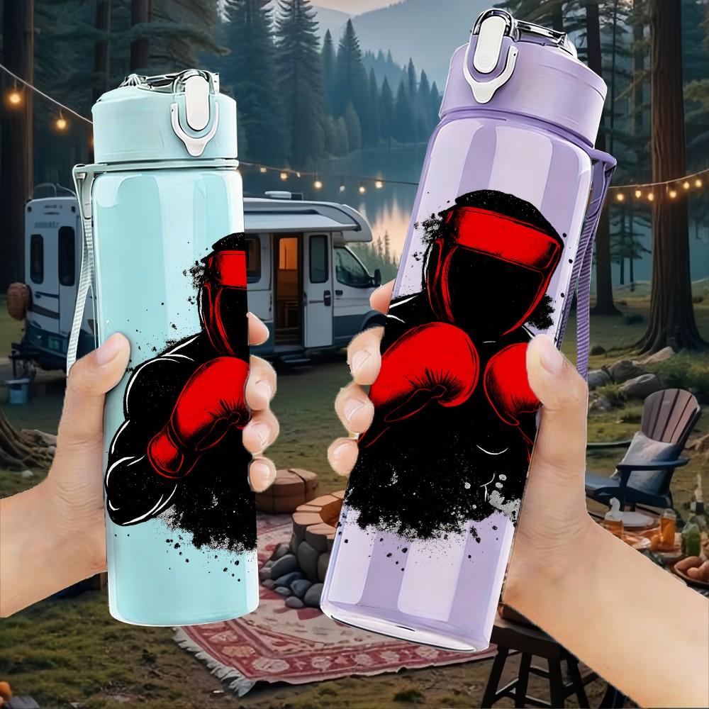 1PC Boxing Fighter Silhouette 750ml Color Plastic Sports Water Bottle Leakproof Flip Straw Lid Suitable for Sports Office Home Use