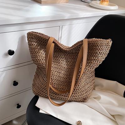 Handgewebte Damen-Schulterhandtasche, böhmische Sommermode, Stroh, Strand-Einkaufstasche, Reise-Shopper, Weben von Einkaufstaschen