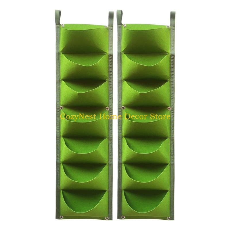 

92MF 2pcs Nonwoven Vertical Plant Containers 7 Pocket Planter Home Gardening Supply зелений