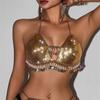 Top sutien sexy cu umerii goi pentru femei cu ciucuri metalici și paiete
