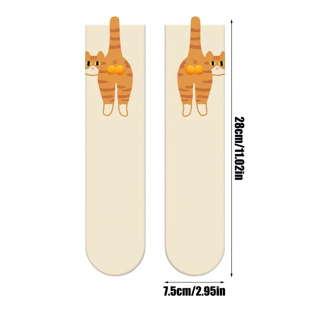 Cartoon Cat Socks Creative Casual Cat Lover Socks Funny Cat Crew Socks With Balls Breathable Female Supplies Adorable Hosiery