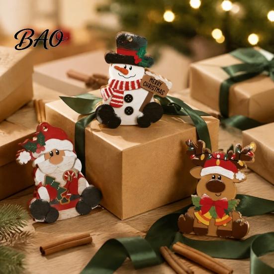 Christmas Gift for Family 3Pcs Wooden Tabletop Decor Set, Santa Snowman Reindeer Figurine, Hanging Indoor Party Supplies Tree Ornament with