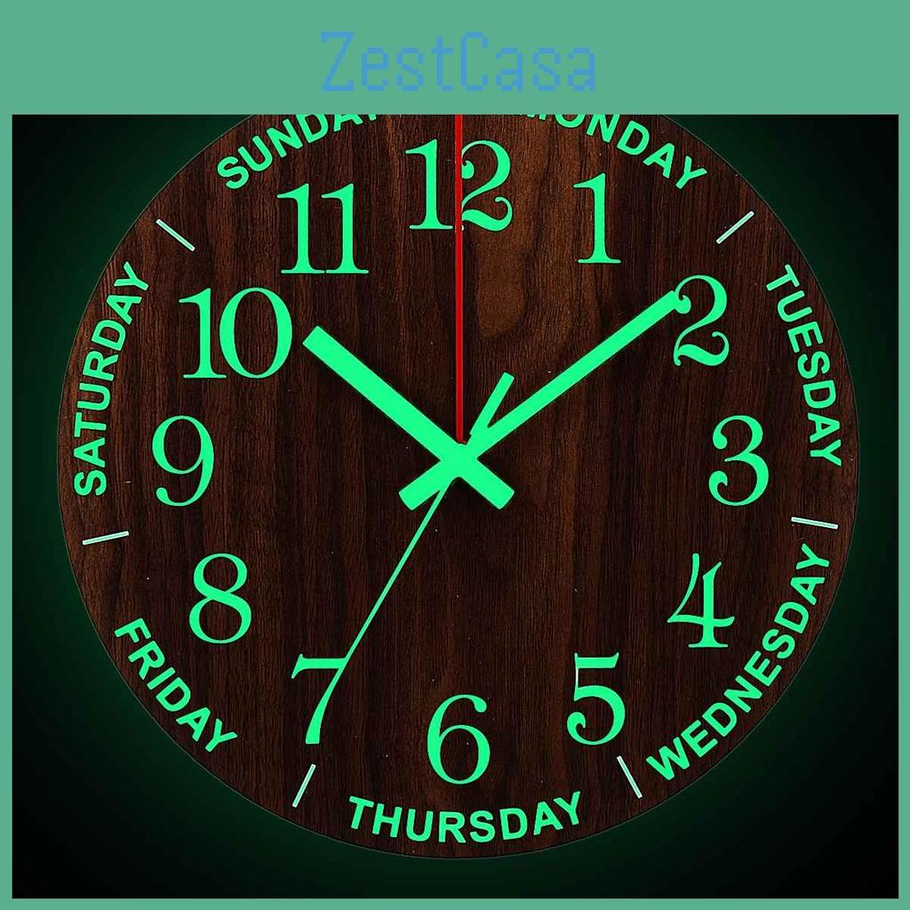 Clock Inch Luminous Wall 12 Wood Silent Light In Dark Night Nordic Fashion Wall Clock Non Ticking Clock With Night Light