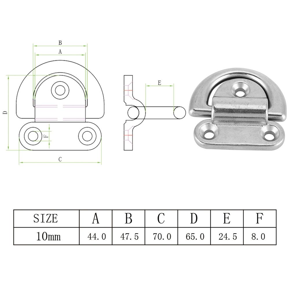 316 Stainless Steel Boat Folding Pad Eye Lashing D   Tie Down Cleat (4 Pcs 8mm)