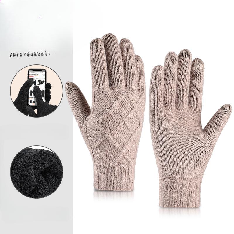 Winter Gloves Warm Plus Velvet Thickened Touch Screen Knitted Gloves for Women In Northeast Winter Riding Writing Cold Proof Gloves
