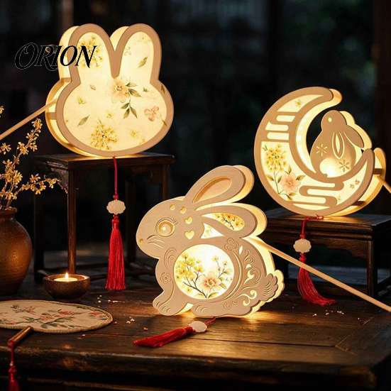 Handgefertigtes Papierlaternen-Bastel-DIY-Kit im chinesischen antiken Stil, handgehalten beleuchtbar mit LED-Lichterkette & traditionellem Quasten-Dekor, Hase Schmetterling Lotus
