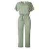 Women's Elegant Slimming Jumpsuit Solid Color Short Sleeve Batwing Lace Up Waist Commuting Pantis Fashion