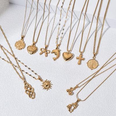 Stainless Steel Heart Cross Animal Pendant Necklace - Women's INS Style Clavicle Chain