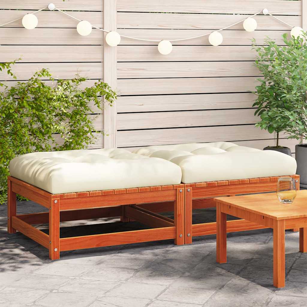 Vidaxl Garden Footrests With Cushions, 2 Pcs., Waxed Brown, Pine