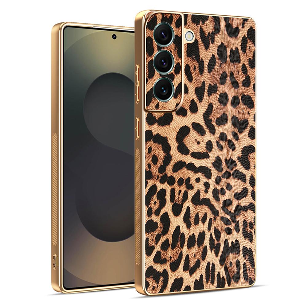 

For Samsung Galaxy S22+ 5G Case Leopard Print PU Leather Coated PC+TPU Electroplating Phone Cover A