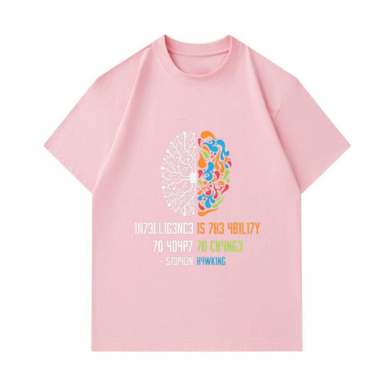 Men's 100% Cotton Crew Neck Short Sleeve T-Shirt, Creative Split Brain Art Intelligence Change Quote Print Casual Lightweight Tee for Daily Wear