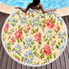 Vintage Floral Round Beach Towel with Tassels, Farmhouse Flower Beach Blanket, Soft Microfiber Yoga Meditation Mat Picnic Rug