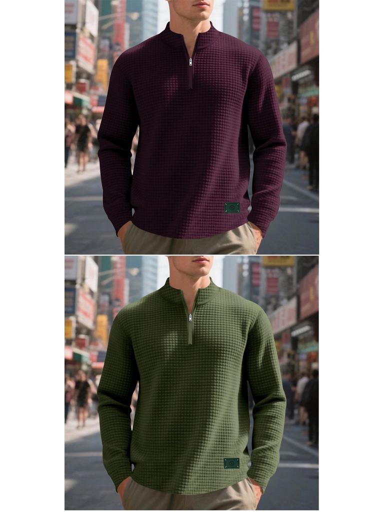 Herren Freizeit Jacquard Stehkragen Halbreißverschluss Sweatshirt für Frühling & Herbst