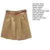 Women Summer Shorts A-line Solid Color With Belt High Waist Suit Shorts Loose Pockets Zipper Button Closure Lady Dating Commute Shorts