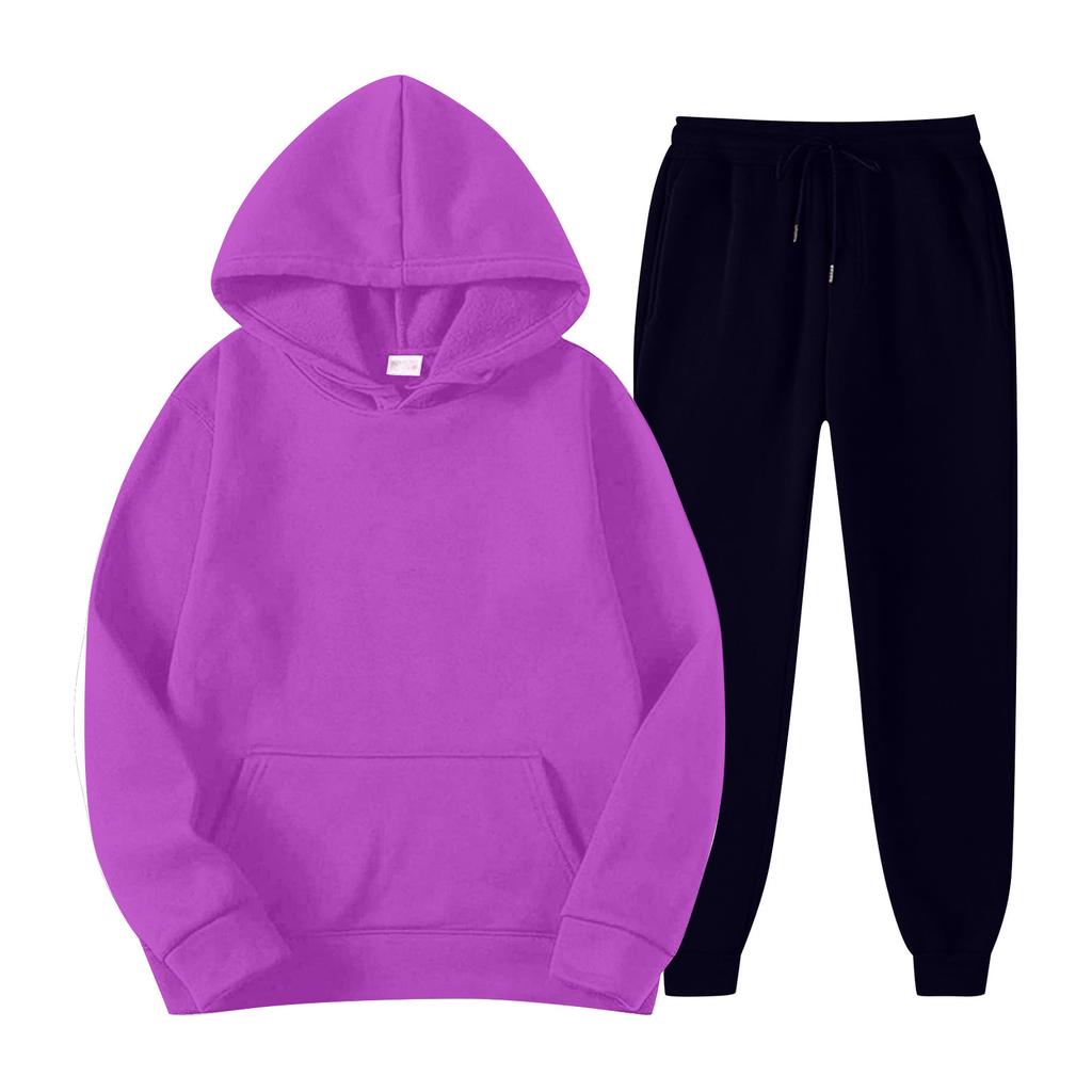 Mens Hooded Sports Tracksuit Unisex Two-Piece Running Outfits Long Sleeve Pullover Hoodies Sweatshirt+Sweatpants Set