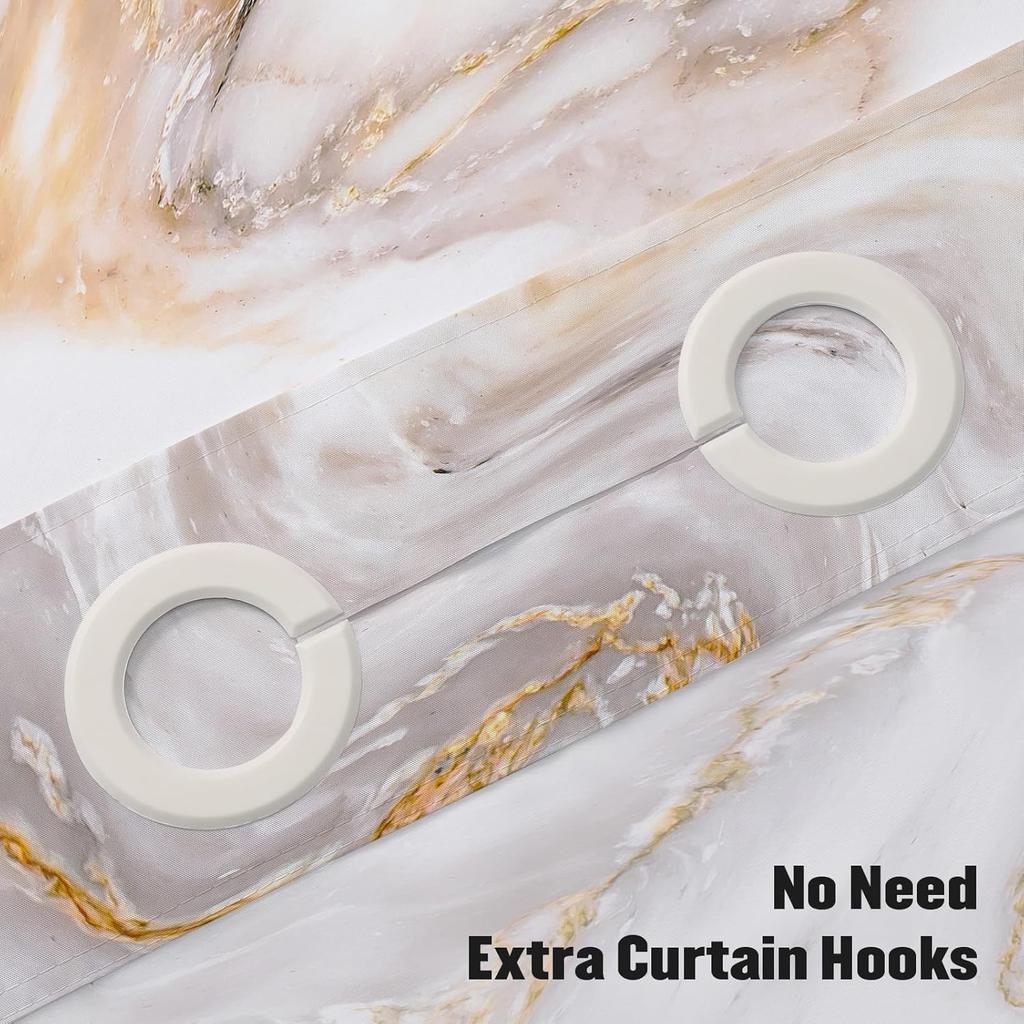 No Hooks Needed Marble Shower Curtain Set with Snap-in Liner, Modern Abstract Shower Curtains for Luxury Hotel Grade Spa-Like Bathroom Decor