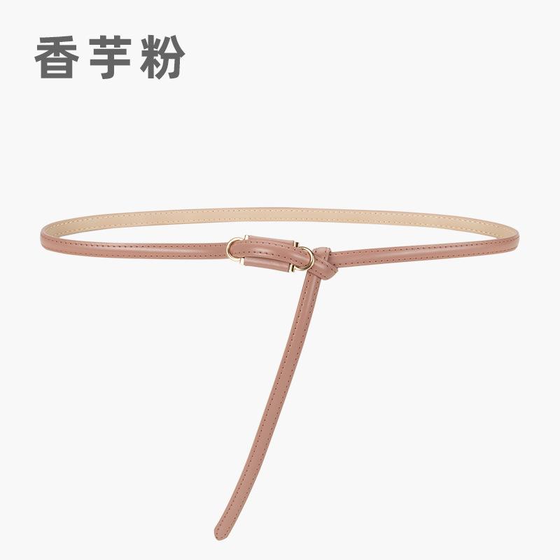 Four Seasons Available New Women'S Leather Thin Belt With No Hole Design Decorative Belt Waist Cover Dress Versatile Two Layer Leather Women'S Belt