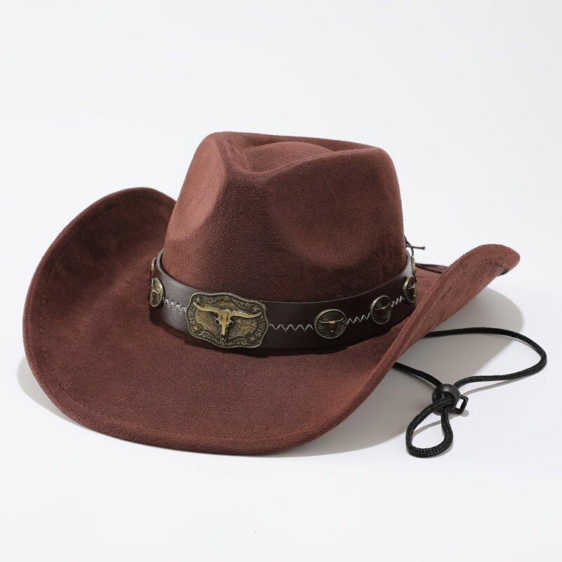Retro Bull Head Western Cowboy Hat Men and Women, Tibetan Suede Jazz Hat, Hot-selling Curved Top Hat