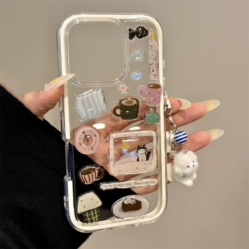 DIY Cute Funny Illustration Transparent Phone Case For iPhone 16 15 14 13 12 11 Pro Max Clear Lovely Pendsnt Shockproof Cover
