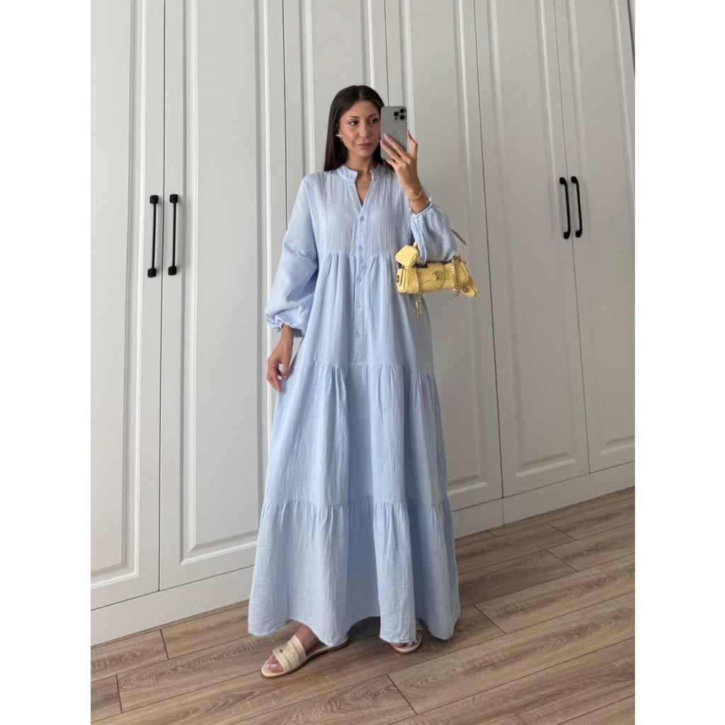 New Women's Long Sleeve Dress, Loose Solid Color Casual Vacation Dress, Vintage Style Button Fashion Dress for Women European American Style